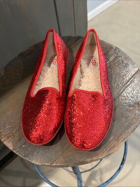 UGG Red Glitter Lined Slip-On Flats